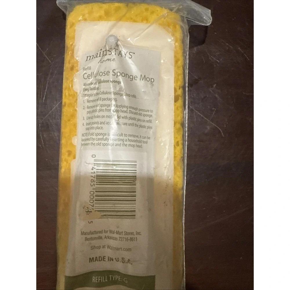 Mainstays Cellulose Sponge Mop Refill Head Type G Yellow